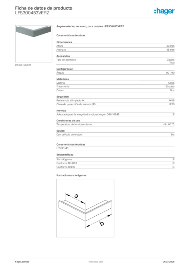 Imagen Hager Ficha de datos de producto LFS300453VERZ | Hager España