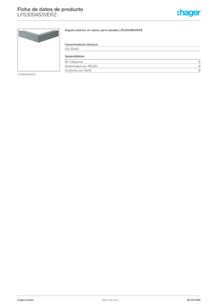 Imagen Hager Ficha de datos de producto LFS300453VERZ | Hager España