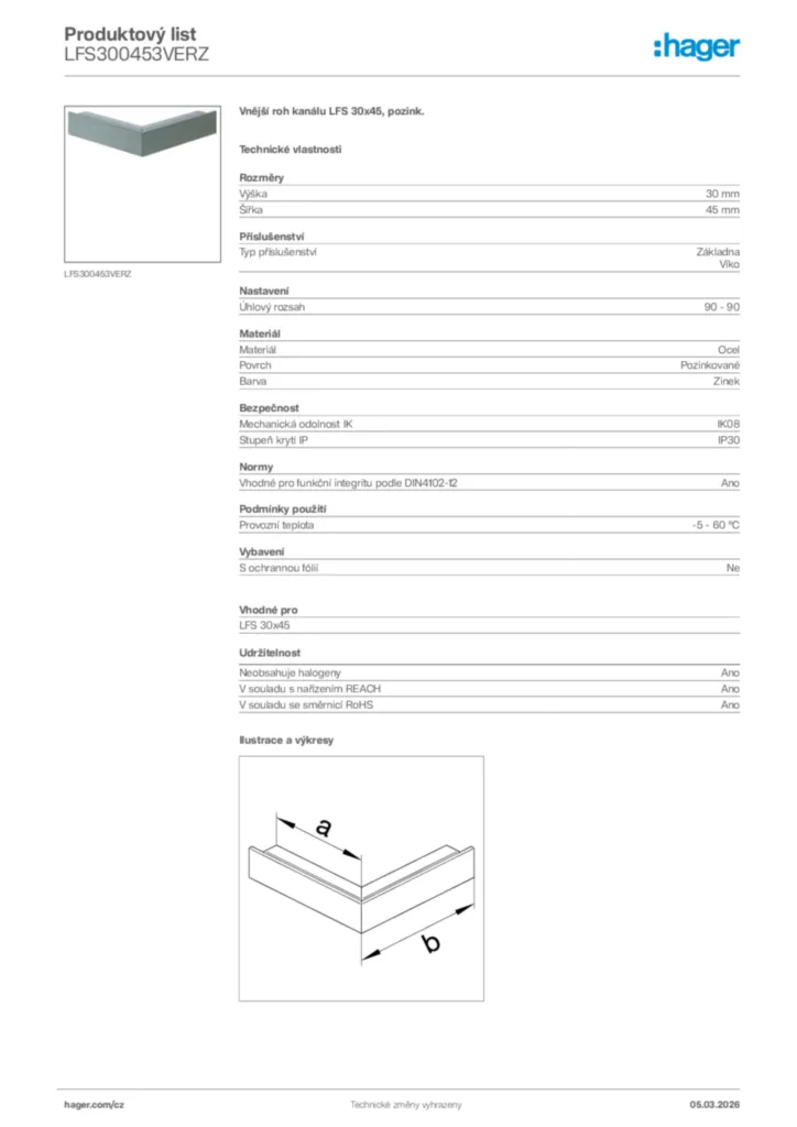 Obrázek Hager Product data sheet LFS300453VERZ | Hager