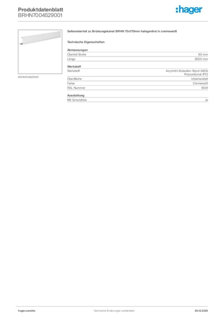 Bild Hager Produktdatenblatt BRHN7004529001 | Hager Deutschland