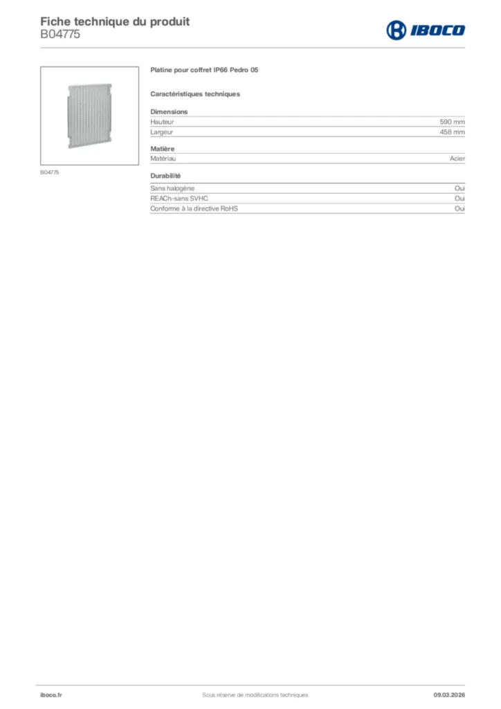 Image Iboco Fiche technique du produit B04775 | Hager France