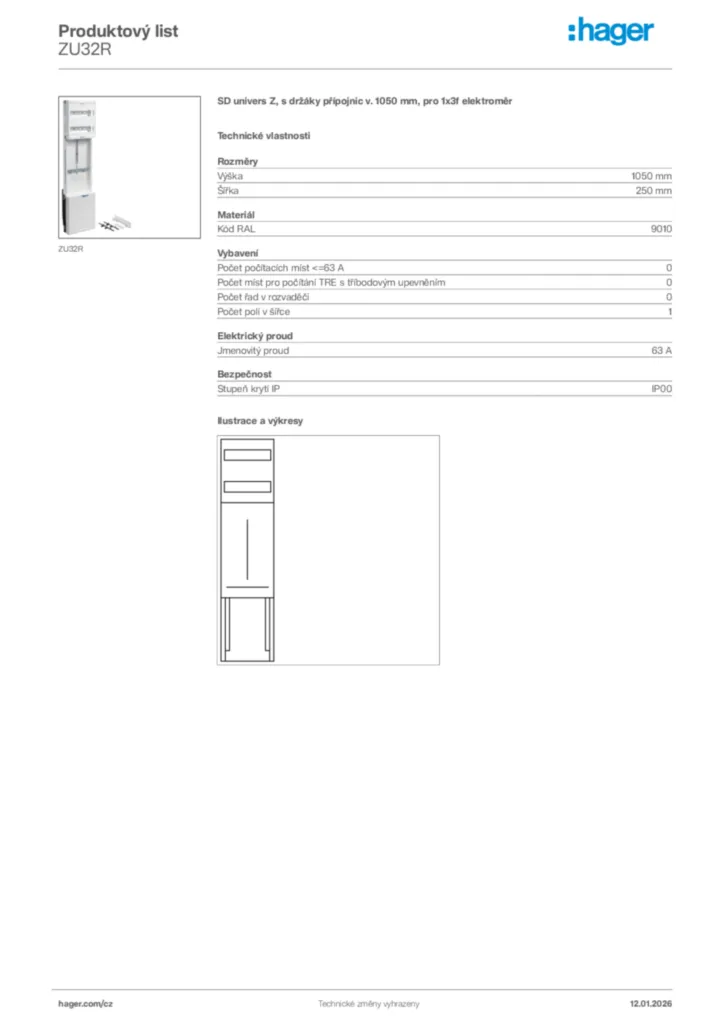 Obrázek Hager Product data sheet ZU32R | Hager