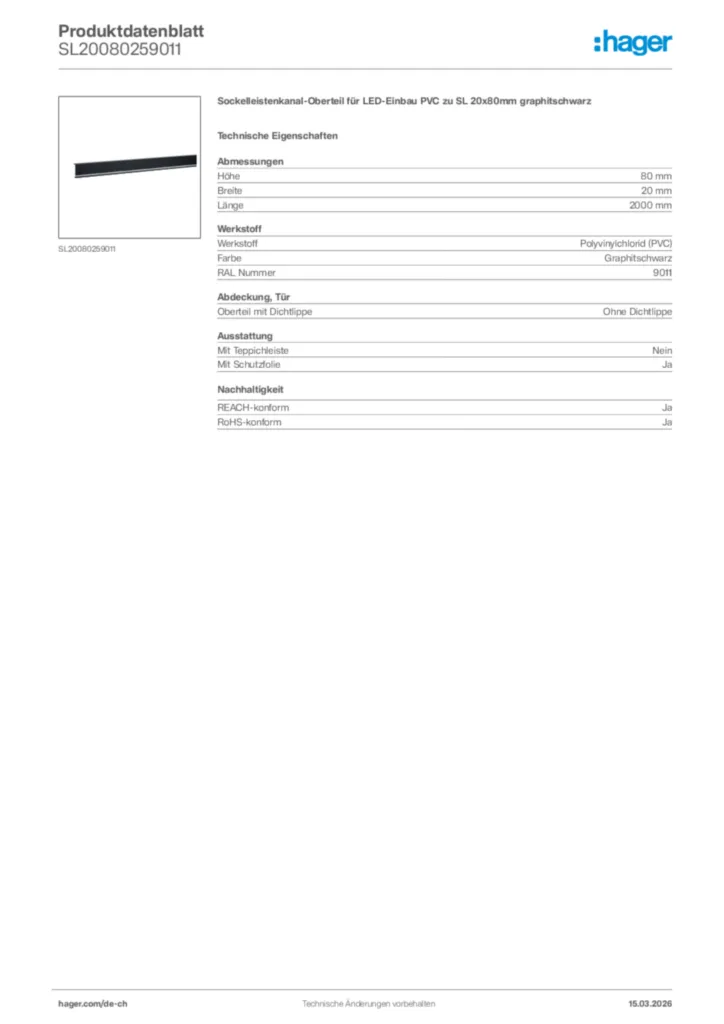 Bild Hager Produktdatenblatt SL20080259011 | Hager Schweiz