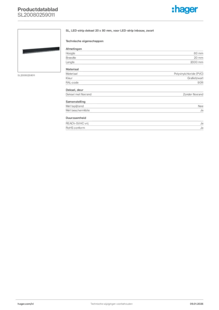 Afbeelding Hager Productdatablad SL20080259011 | Hager Nederland