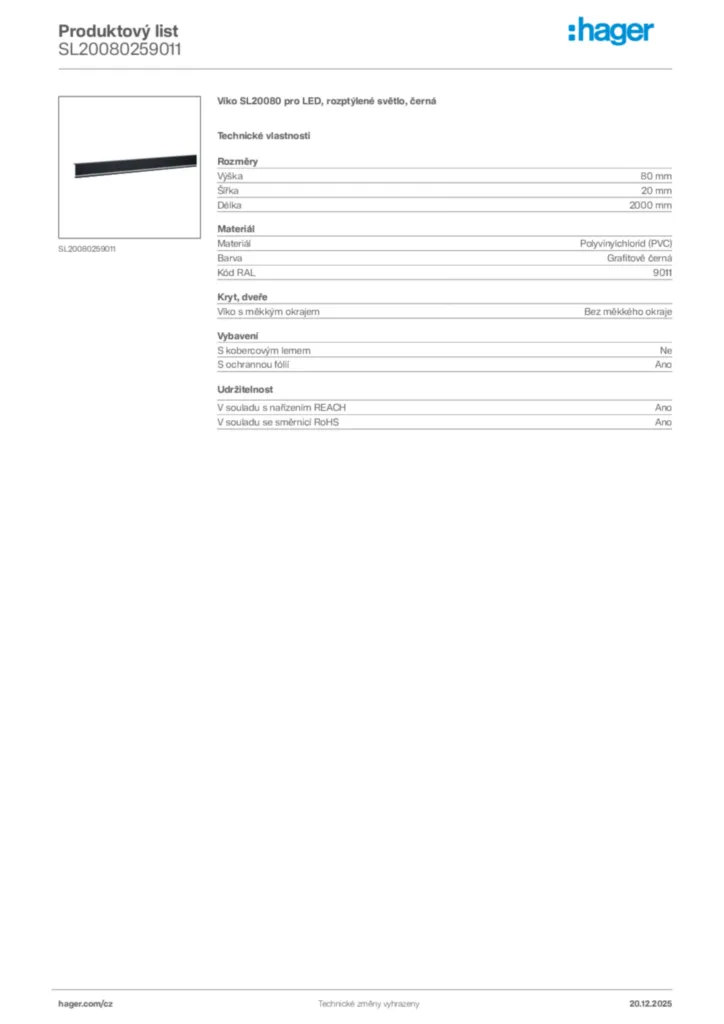 Obrázek Hager Produktový list SL20080259011 | Hager