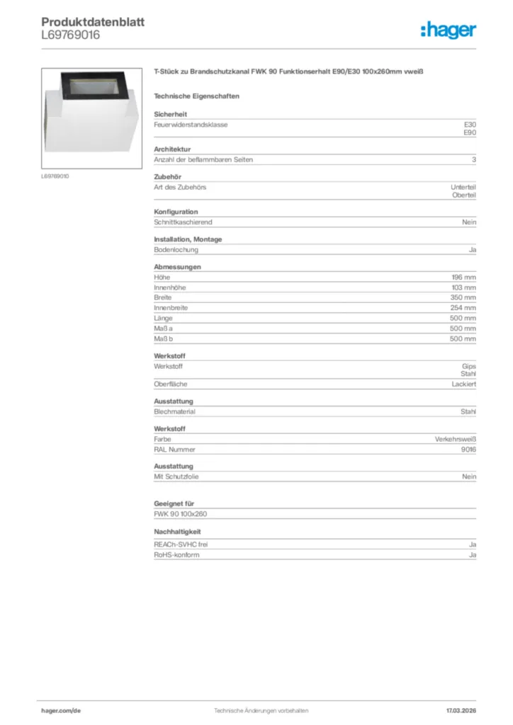 Bild Hager Produktdatenblatt L69769016 | Hager Deutschland