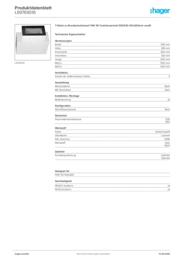 Bild Hager Produktdatenblatt L69769016 | Hager Deutschland
