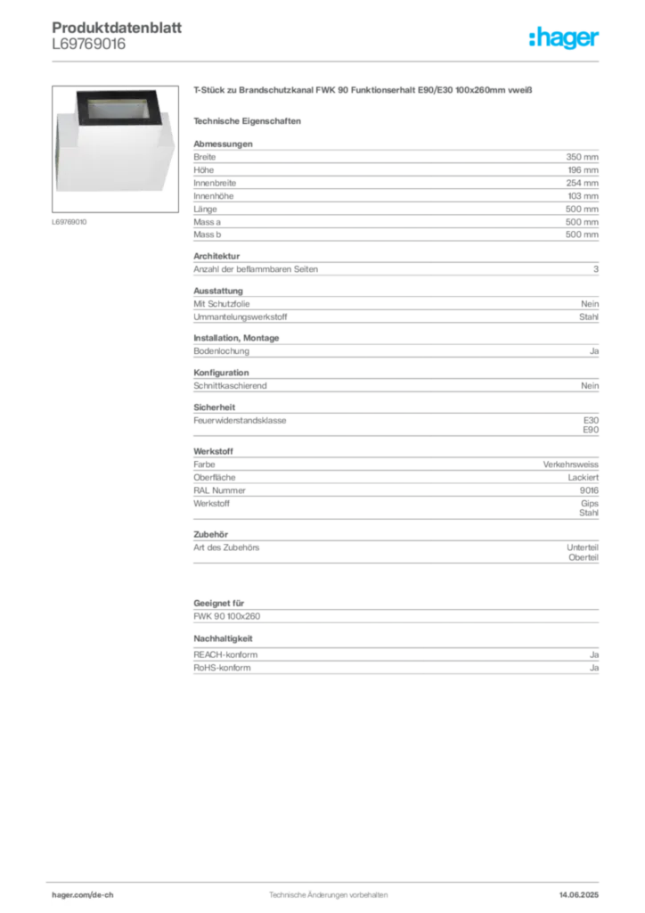 Bild Hager Produktdatenblatt L69769016 | Hager Schweiz