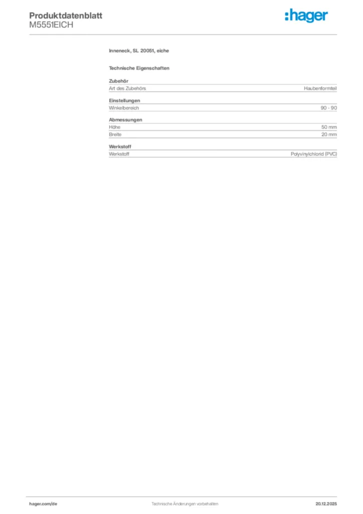 Bild Hager Produktdatenblatt M5551EICH | Hager Deutschland