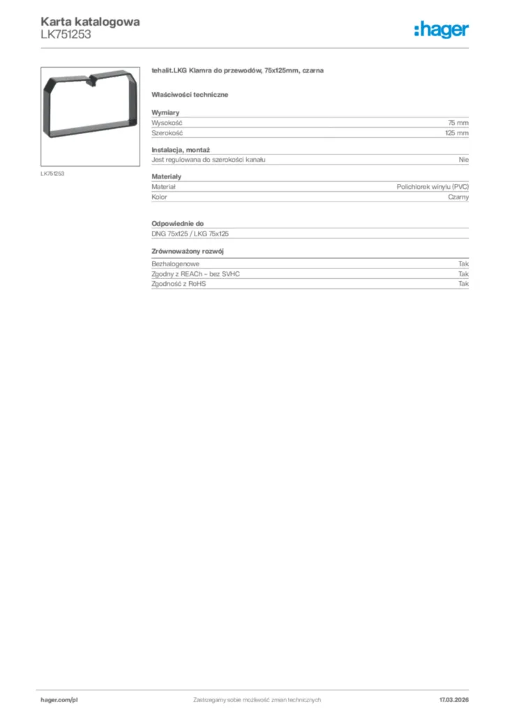 Zdjęcie Hager Karta katalogowa LK751253 | Hager Polska