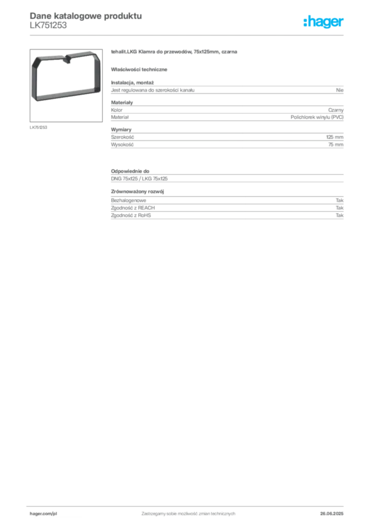 Zdjęcie Hager Karta katalogowa LK751253 | Hager Polska