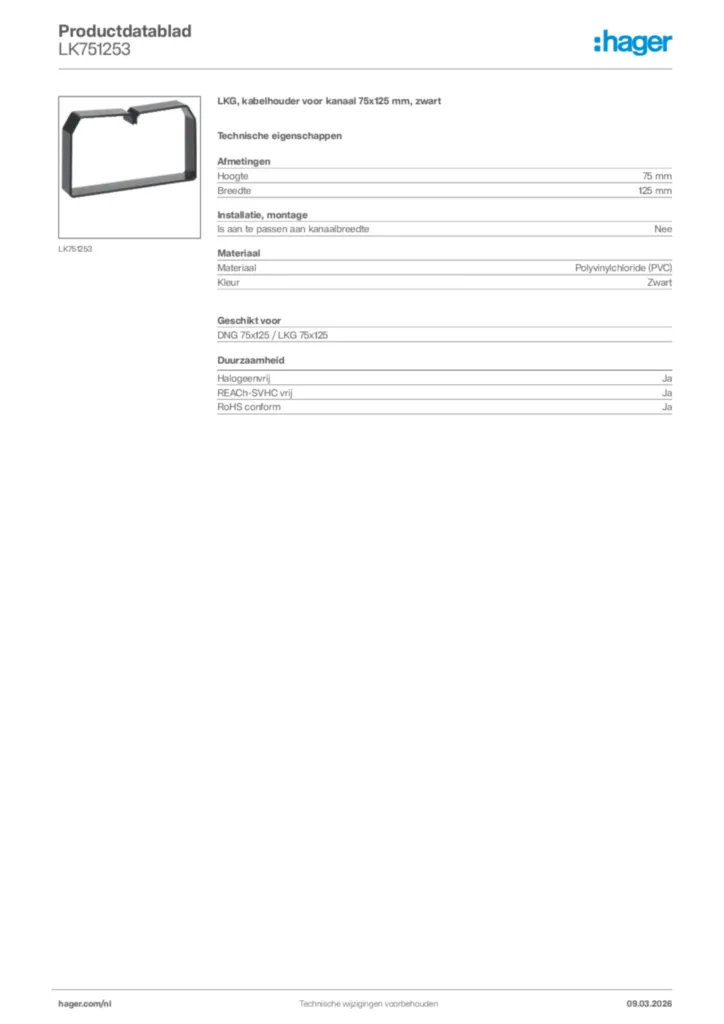 Afbeelding Hager Productdatablad LK751253 | Hager Nederland