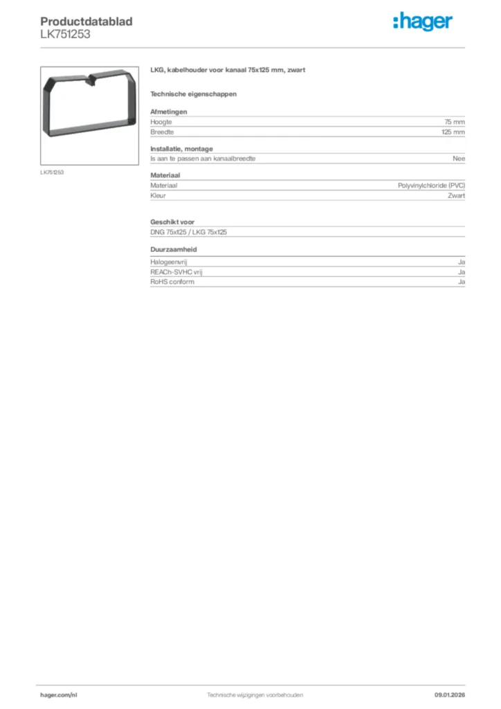 Afbeelding Hager Productdatablad LK751253 | Hager Nederland