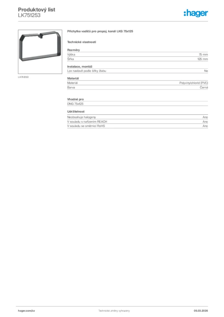 Obrázek Hager Product data sheet LK751253 | Hager
