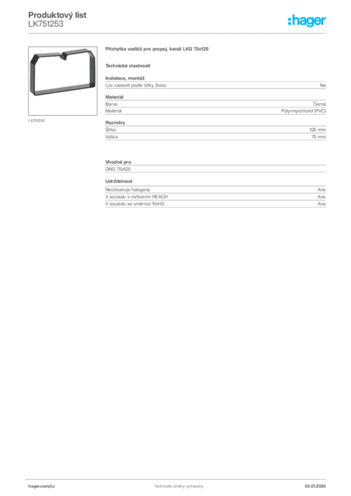 Obrázek Hager Produktový list LK751253 | Hager
