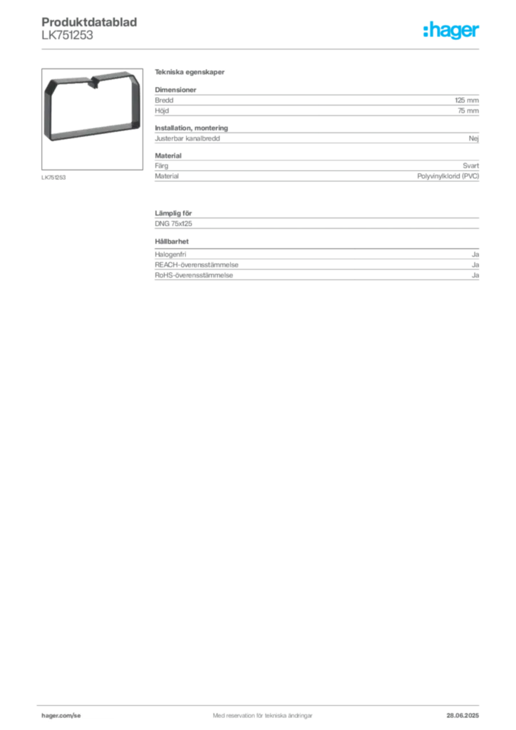 Bild Hager Produktdatablad LK751253 | Hager Sverige