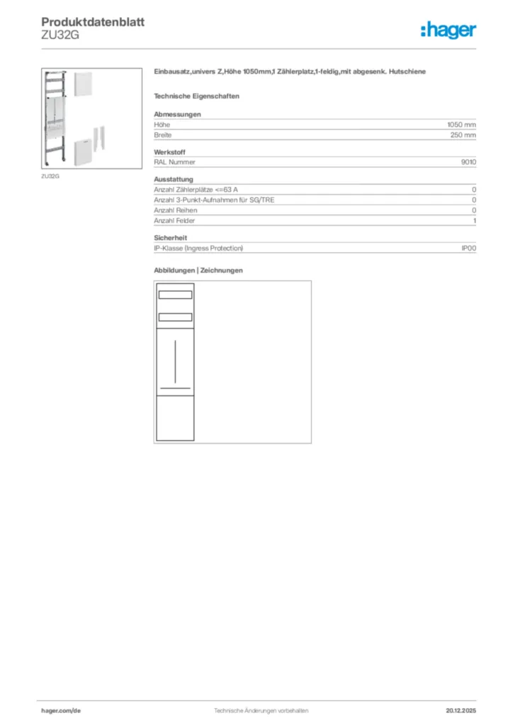 Bild Hager Produktdatenblatt ZU32G | Hager Deutschland