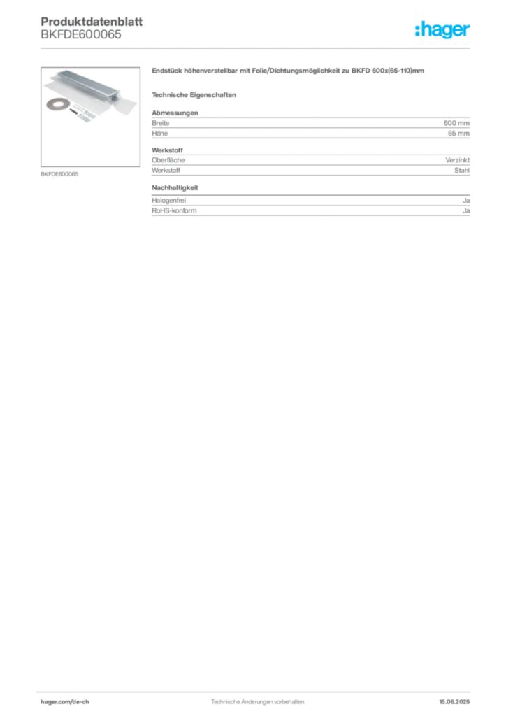 Bild Hager Produktdatenblatt BKFDE600065 | Hager Schweiz