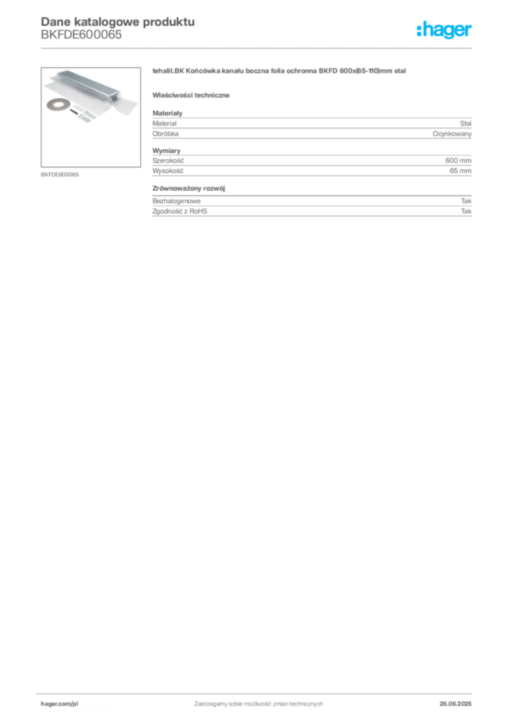 Zdjęcie Hager Karta katalogowa BKFDE600065 | Hager Polska