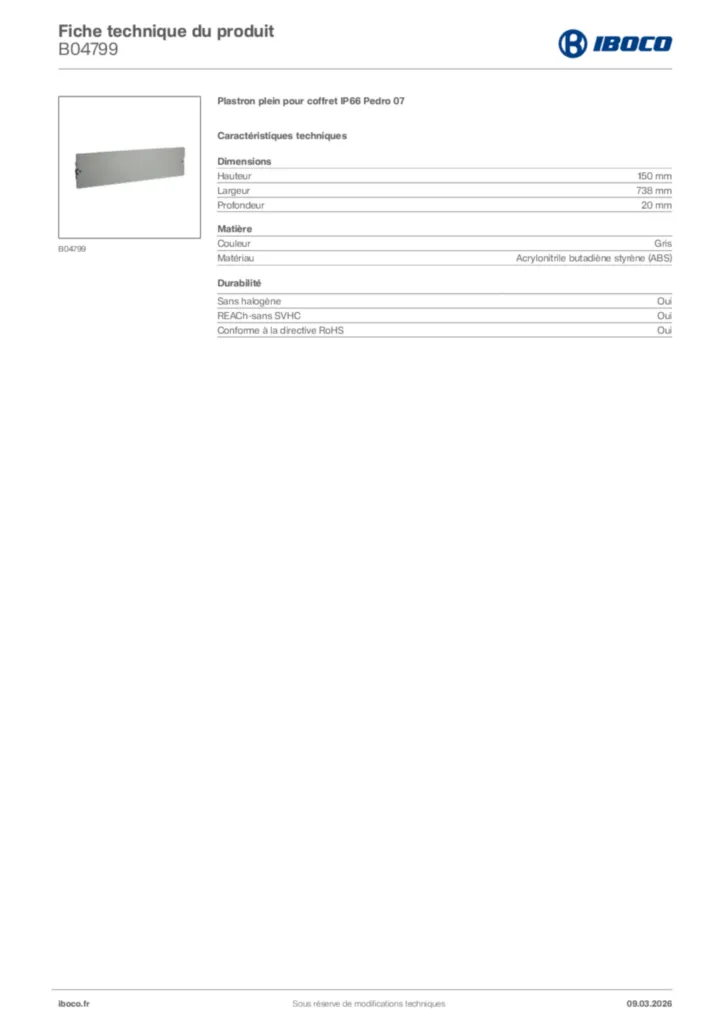 Image Iboco Fiche technique du produit B04799 | Hager France