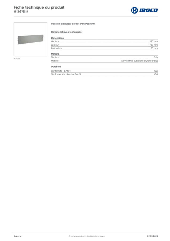 Image Iboco Fiche technique du produit B04799 | Hager France