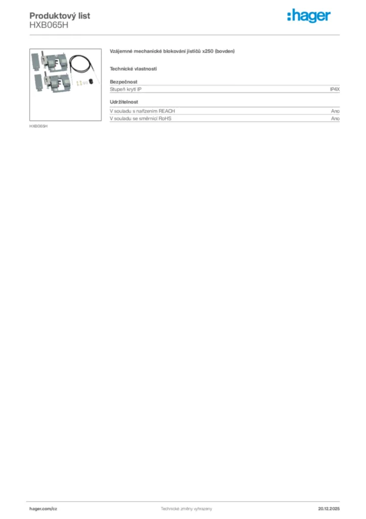 Obrázek Hager Produktový list HXB065H | Hager