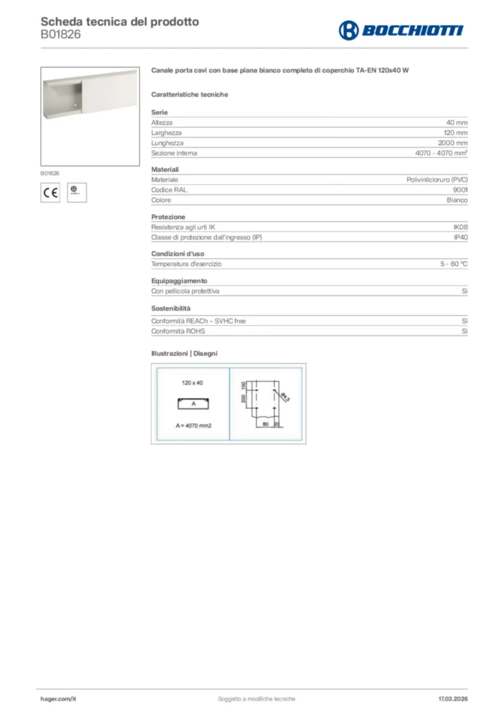 Immagine Bocchiotti Scheda tecnica del prodotto B01826 | Hager Italia