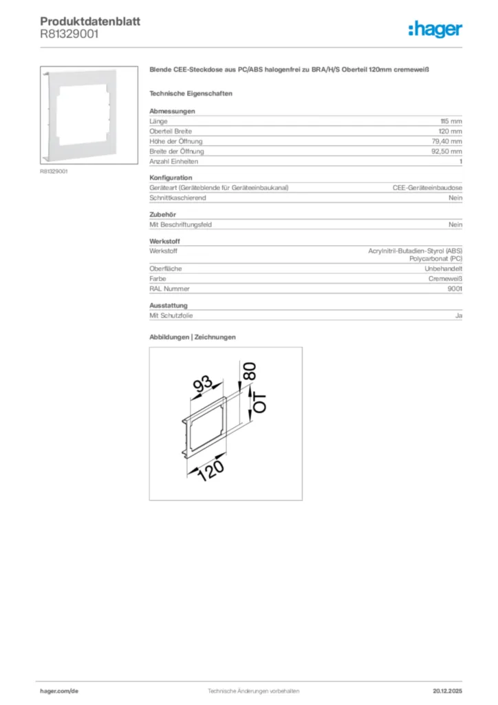 Bild Hager Produktdatenblatt R81329001 | Hager Deutschland