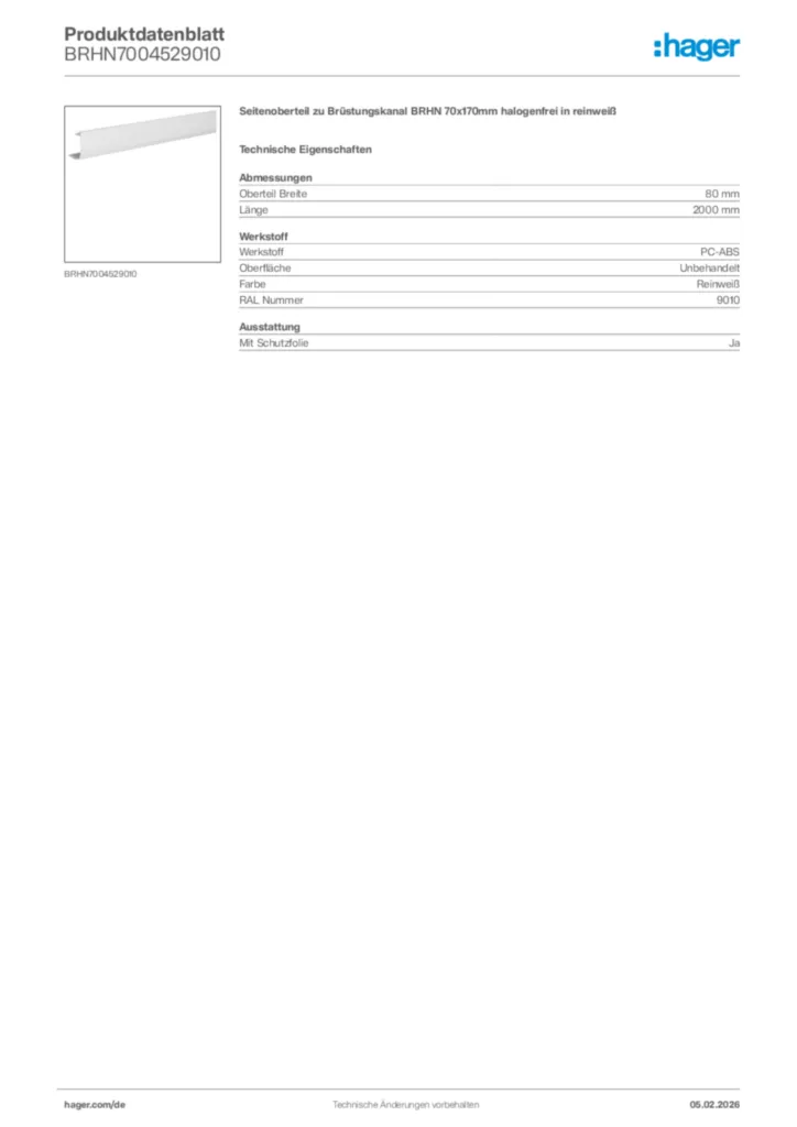 Bild Hager Produktdatenblatt BRHN7004529010 | Hager Deutschland