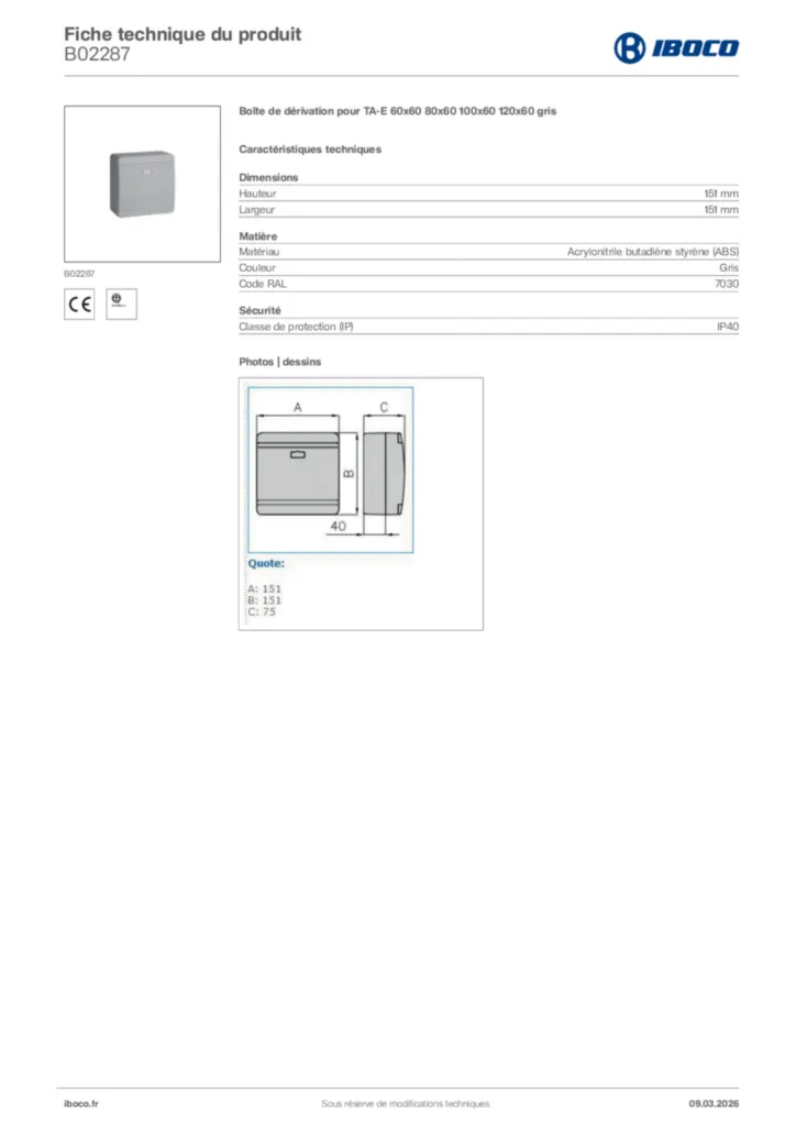 Image Iboco Fiche technique du produit B02287 | Hager France