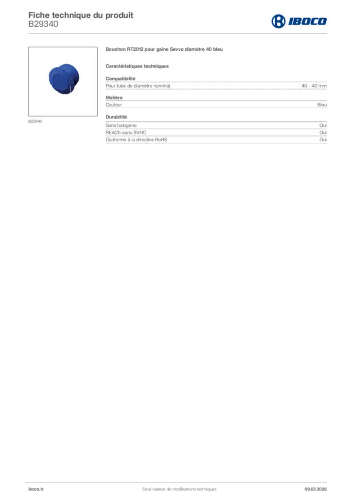 Image Iboco Fiche technique du produit B29340 | Hager France