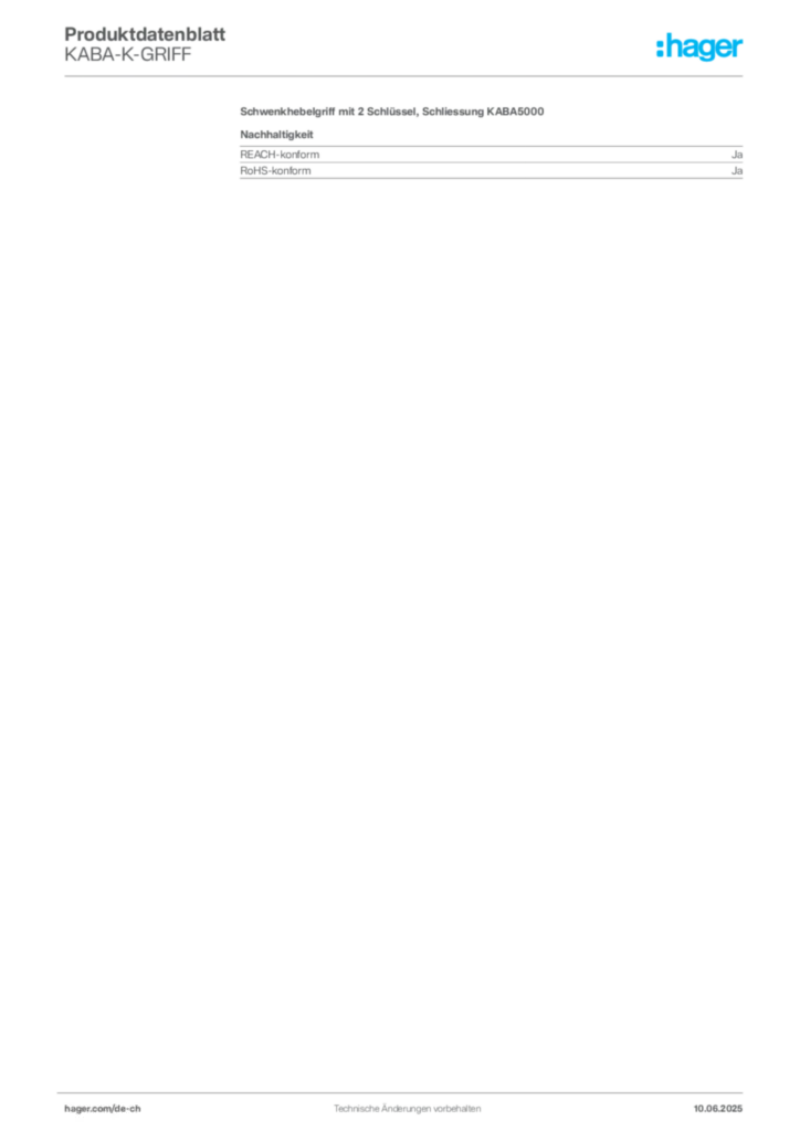 Bild Hager Produktdatenblatt KABA-K-GRIFF | Hager Schweiz