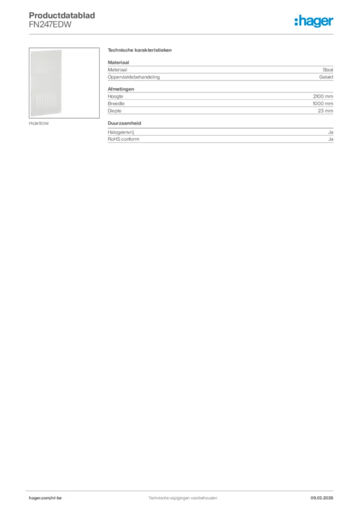 Afbeelding Hager Productdatablad FN247EDW | Hager Belgium