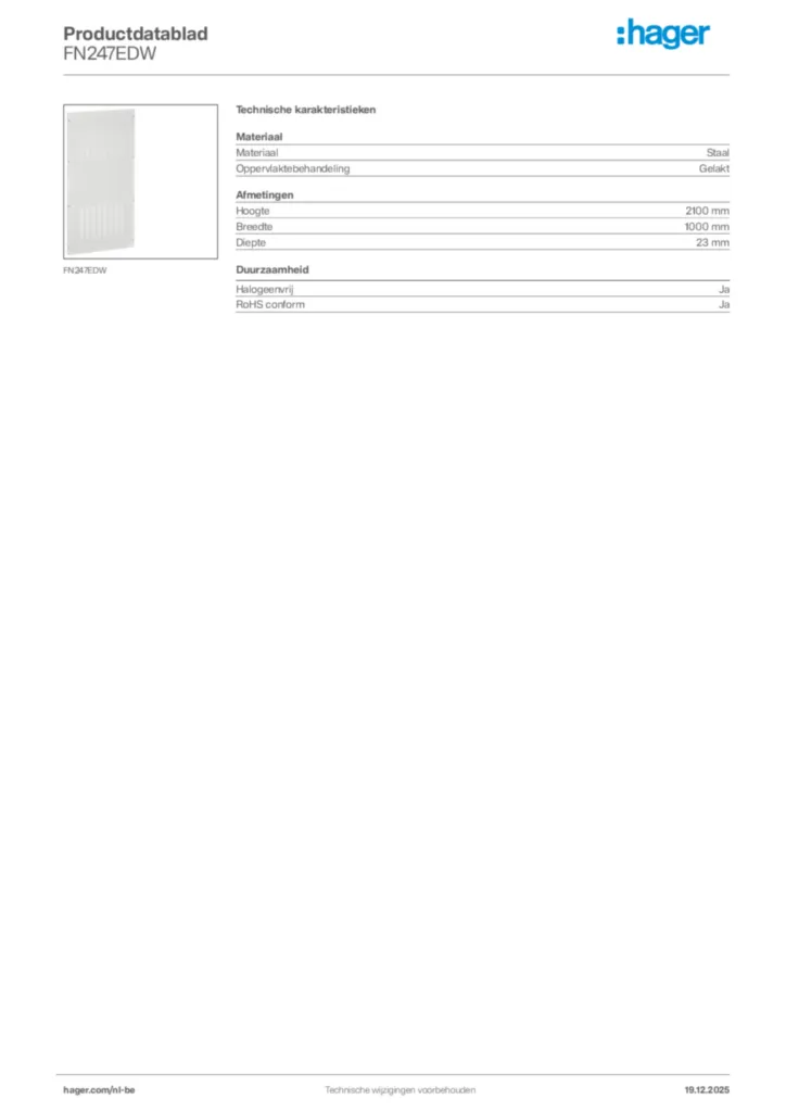 Afbeelding Hager Productdatablad FN247EDW | Hager Belgium