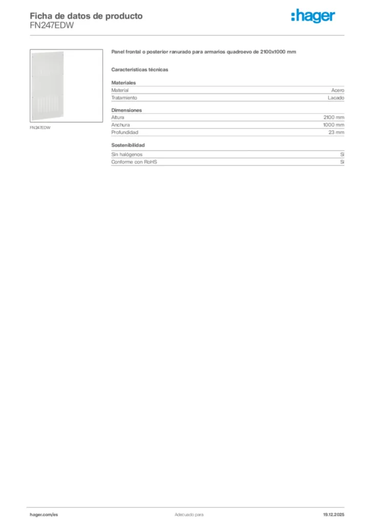 Imagen Hager Ficha de datos de producto FN247EDW | Hager España