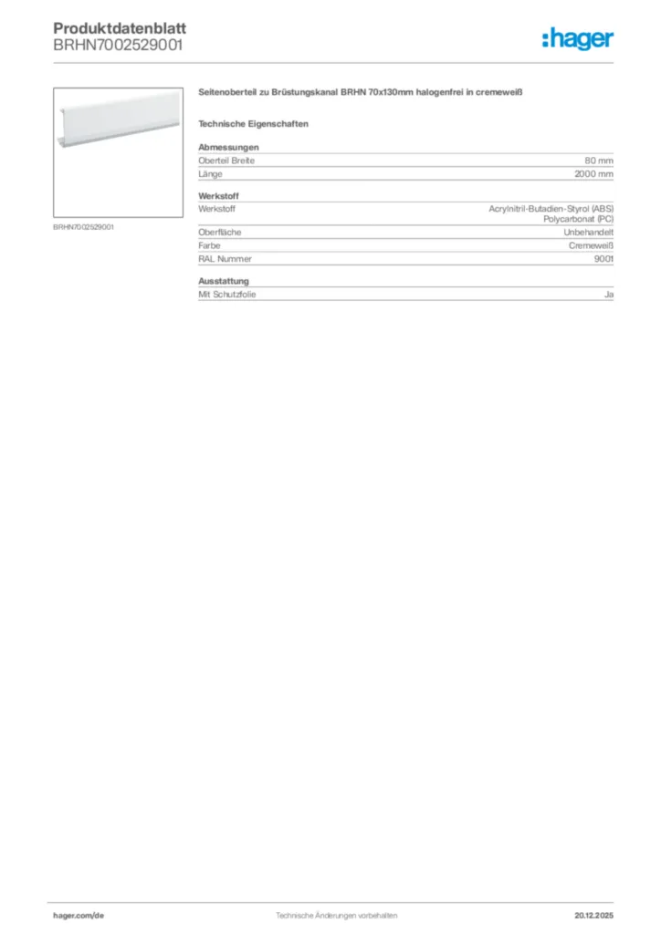Bild Hager Produktdatenblatt BRHN7002529001 | Hager Deutschland