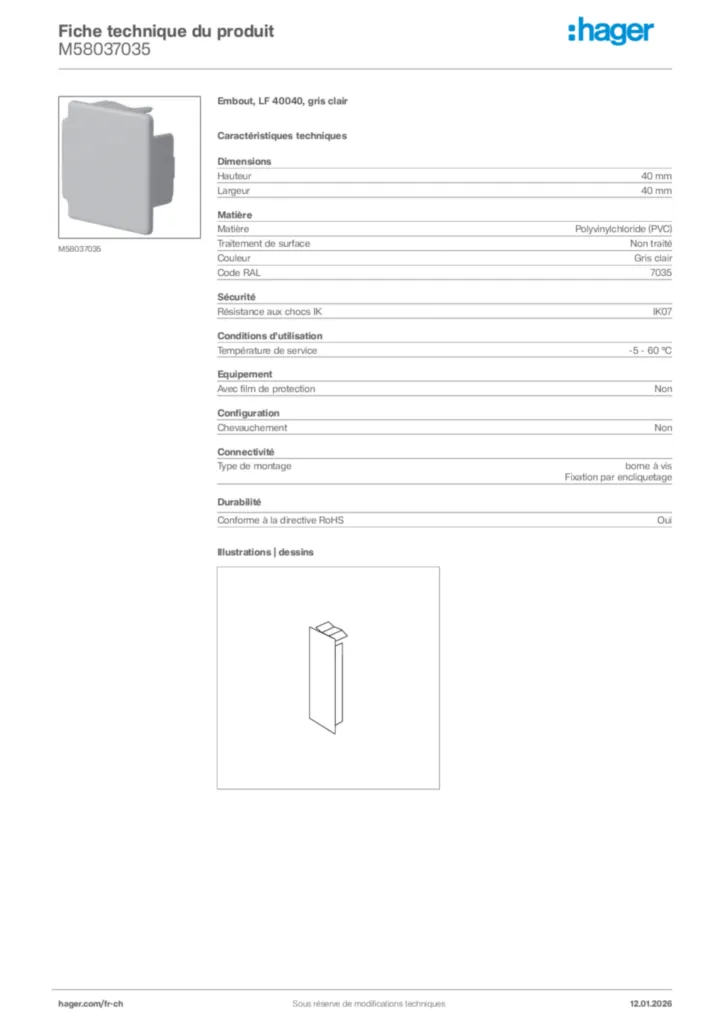 Image Hager Fiche technique du produit M58037035 | Hager Suisse