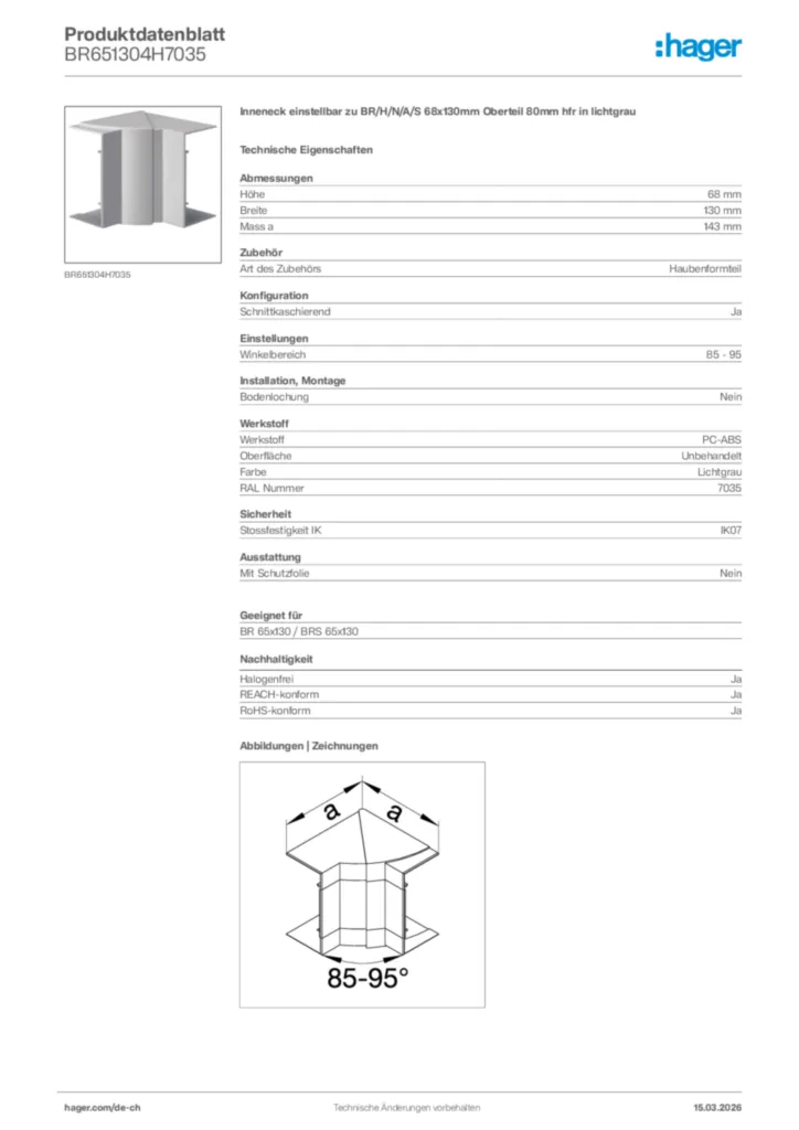 Bild Hager Produktdatenblatt BR651304H7035 | Hager Schweiz