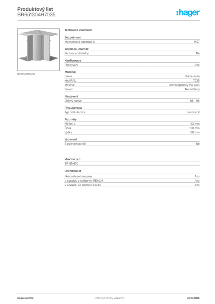 Obrázek Hager Produktový list BR651304H7035 | Hager