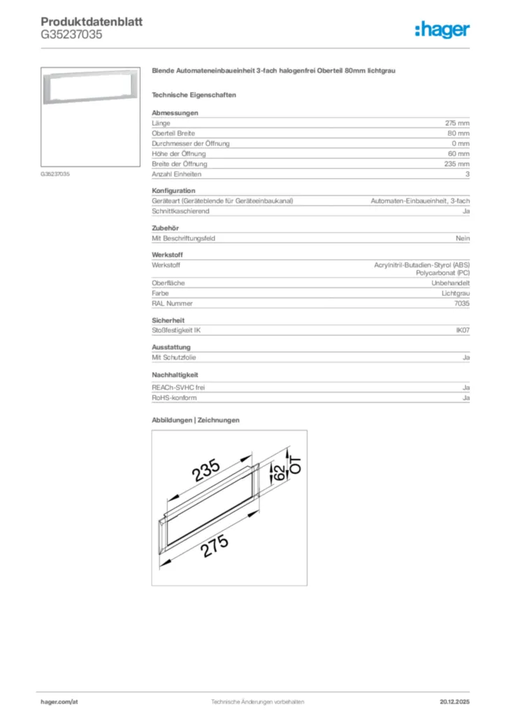 Bild Hager Produktdatenblatt G35237035 | Hager Deutschland