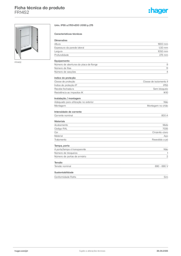 Imagem Hager Ficha técnica do produto FR14S2 | Hager Portugal