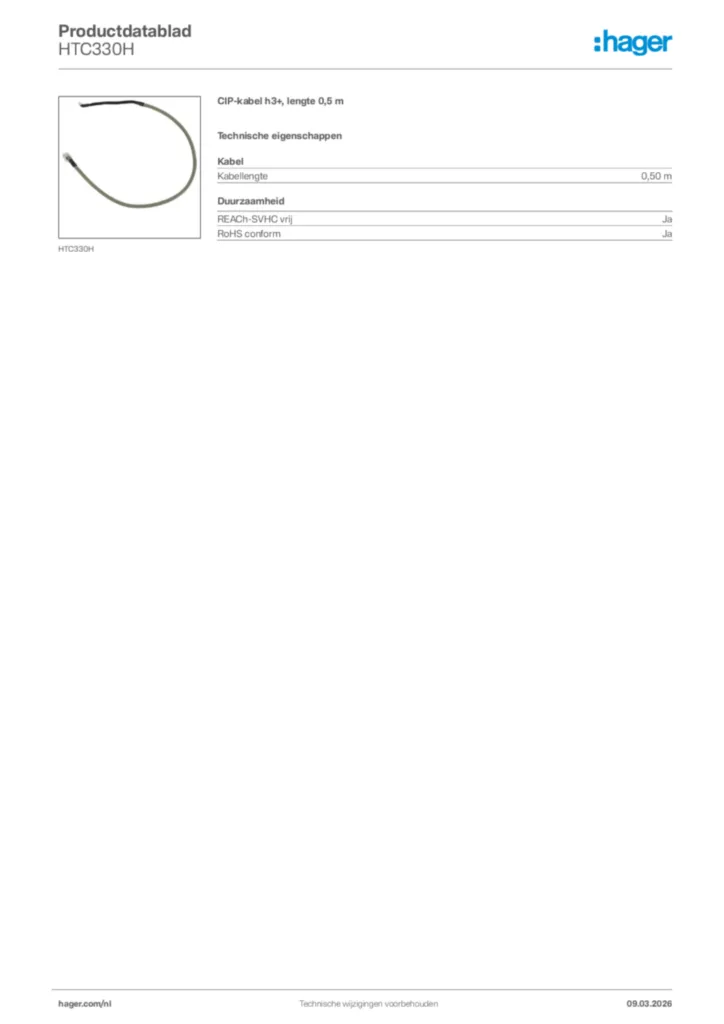 Afbeelding Hager Productdatablad HTC330H | Hager Nederland