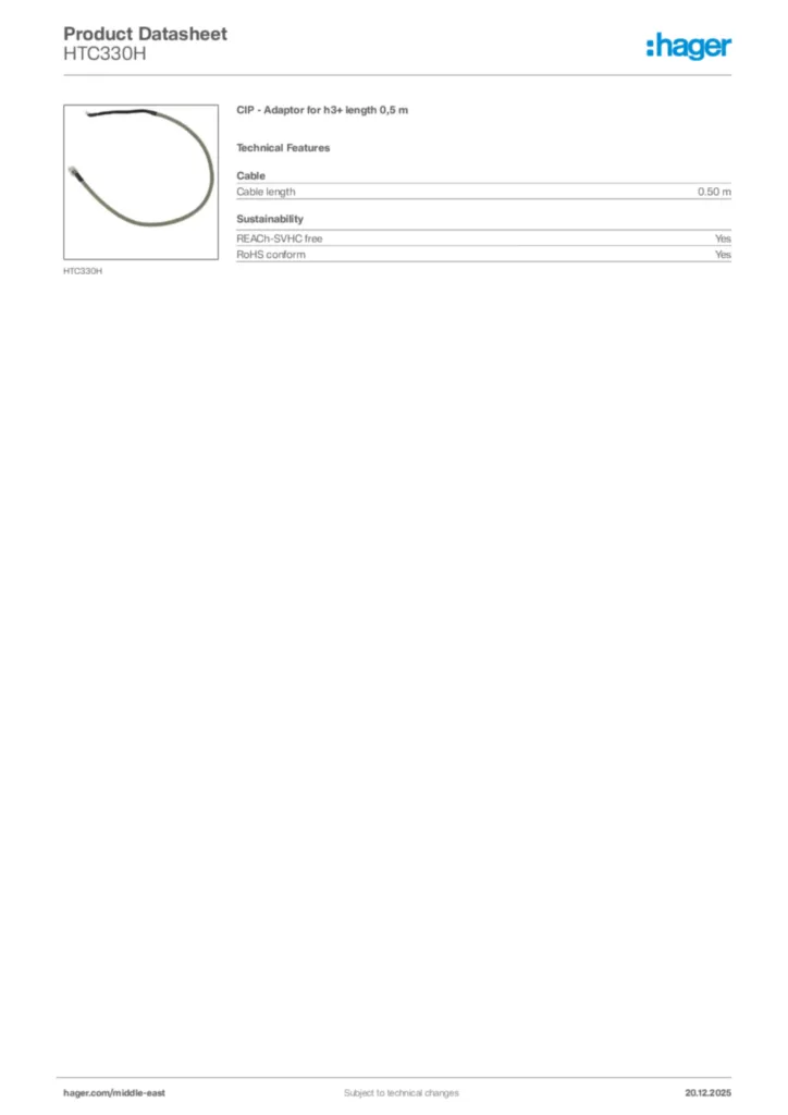 Image Hager Product data sheet HTC330H  | Hager