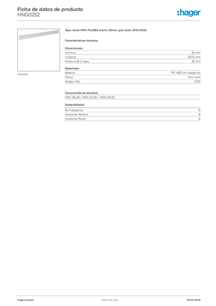 Imagen Hager Ficha de datos de producto HNG0252 | Hager España