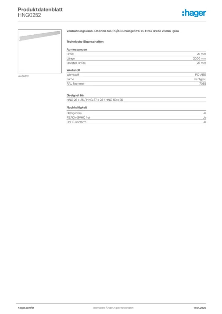 Bild Hager Produktdatenblatt HNG0252 | Hager Deutschland