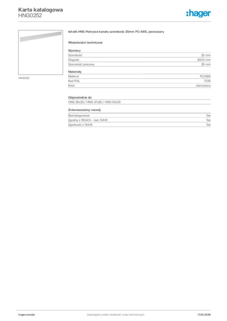Zdjęcie Hager Karta katalogowa HNG0252 | Hager Polska