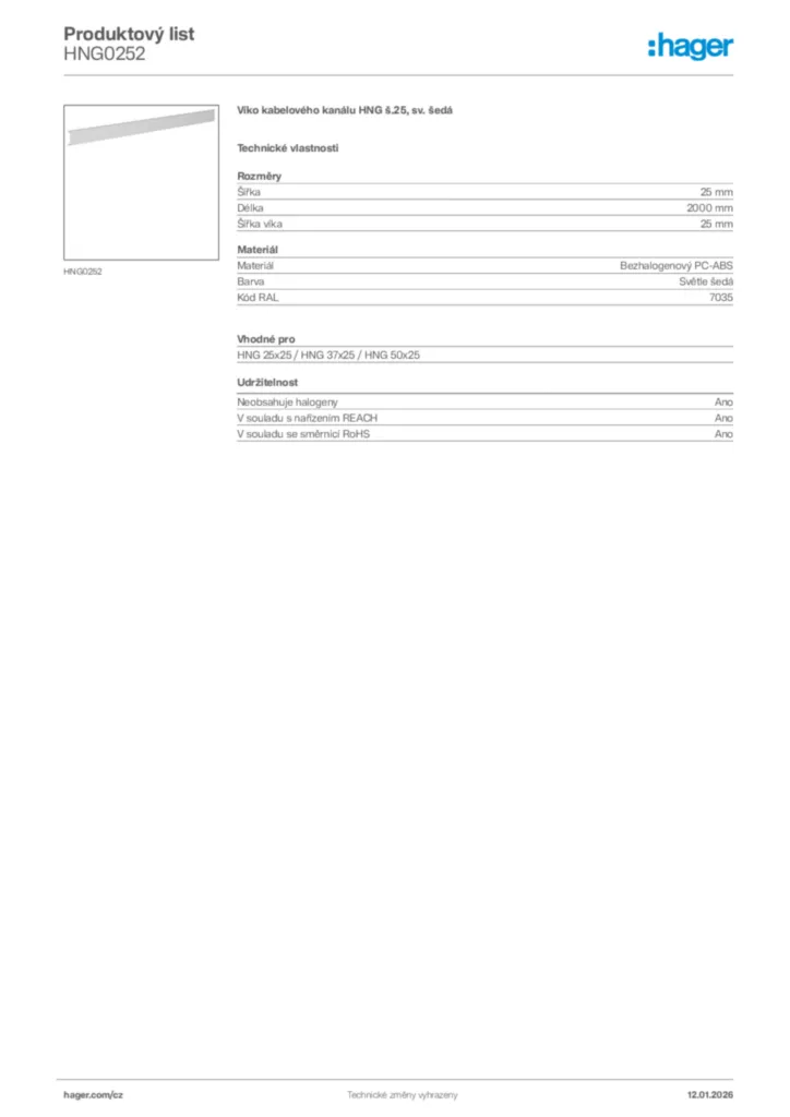 Obrázek Hager Product data sheet HNG0252 | Hager