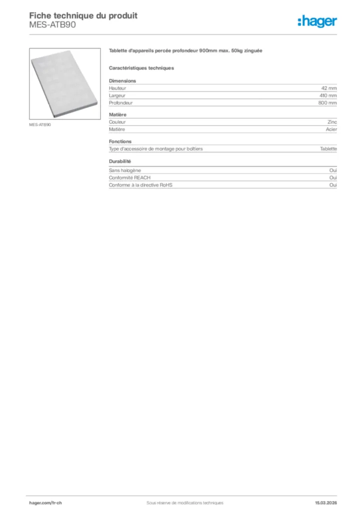 Image Hager Fiche technique du produit MES-ATB90 | Hager Suisse
