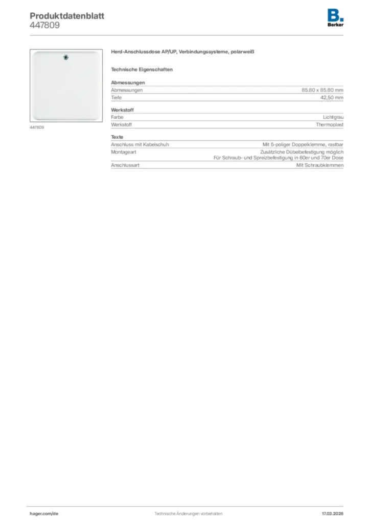 Bild Berker Produktdatenblatt 447809 | Hager Deutschland
