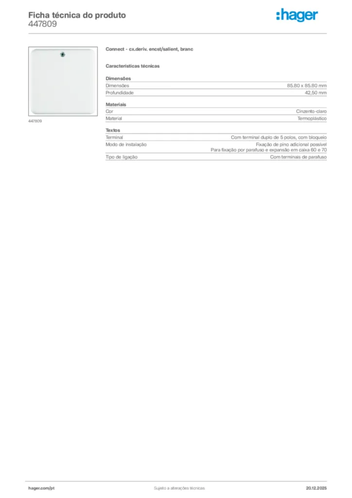 Imagem Hager Ficha técnica do produto 447809 | Hager Portugal